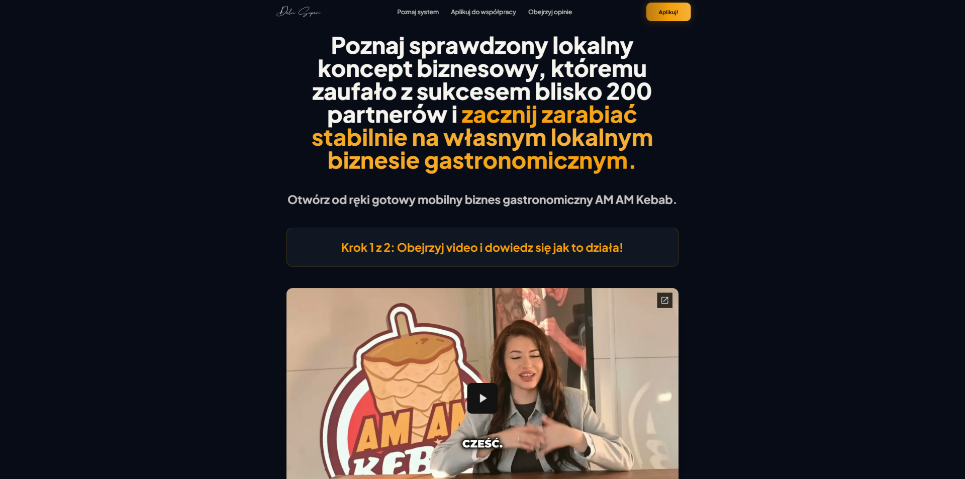 Landing page sprzedażowy AM AM Kebab w strategii VSL