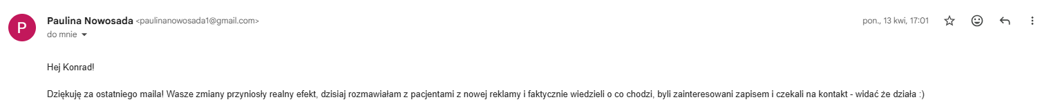 Wiadomość od Pauliny Nowosady — pacjenci z nowej reklamy